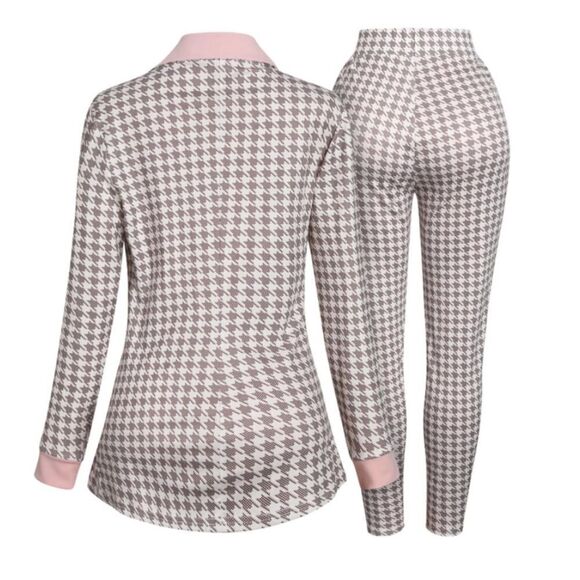 Long Sleeve 2 Piece Houndstooth BodyCon Pantsuit Jacket & Pants Set *Size L READ - Picture 15 of 16